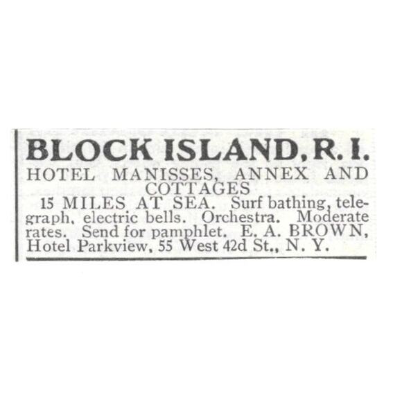None Other - Hotel Manisses Annex & Cottages EA Brown W 42nd St NYC 1903 Magazine Ad SAG6-S32